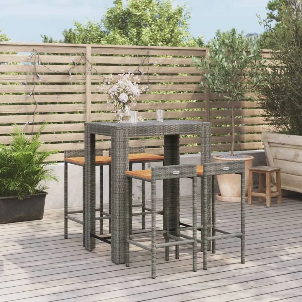 Ensemble de Bar 4 Places 5 pcs Résine Tressée Table Haute et Tabourets Assise Bois Gris – ComfortXL Outdoor Living