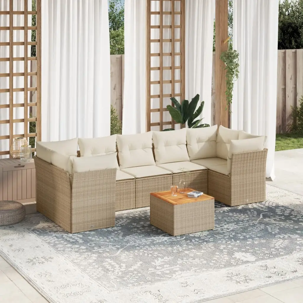 Ensemble de jardin 8 éléments en résine tressée et bois d’acacia modulable Beige et Crème – ComfortXL Outdoor Living
