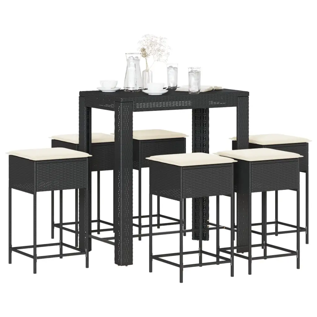 Ensemble de bar de jardin 7 pcs avec coussins noir poly rotin vidaXL 3261455