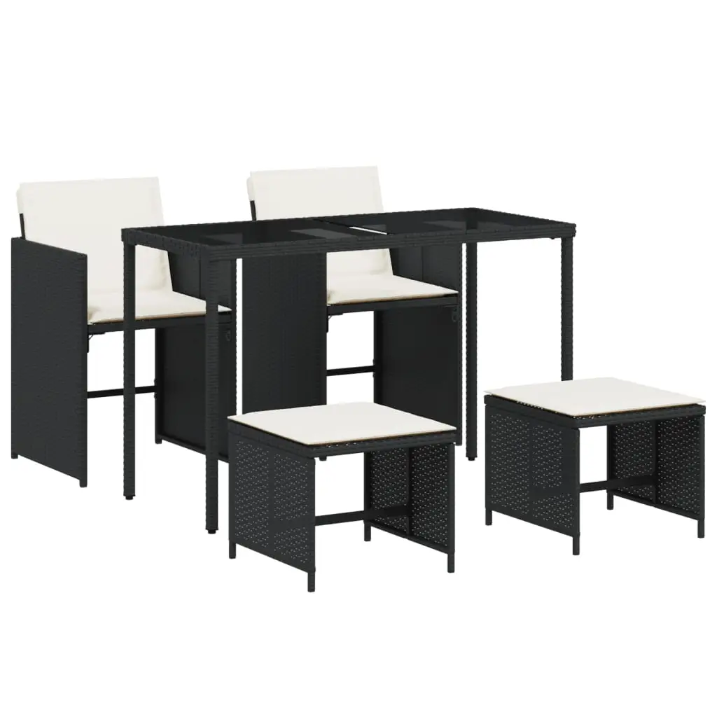 Ensemble de 5 pcs table de jardin et chaises avec coussins – mobilier de jardin Noir Résine tressée-JU2554