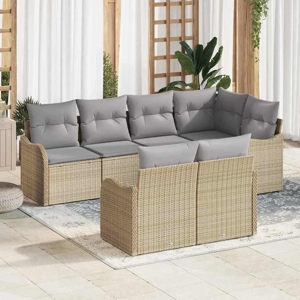 Ensemble de Jardin Grande Capacité 7 Places en Rotin Synthétique Beige – ComfortXL Outdoor Living