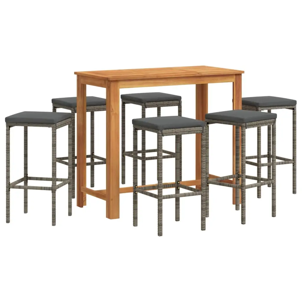 Ensemble de 7 pcs bar de jardin – Mobilier d’extérieur – Mobilier de jardin gris bois massif acacia rotin