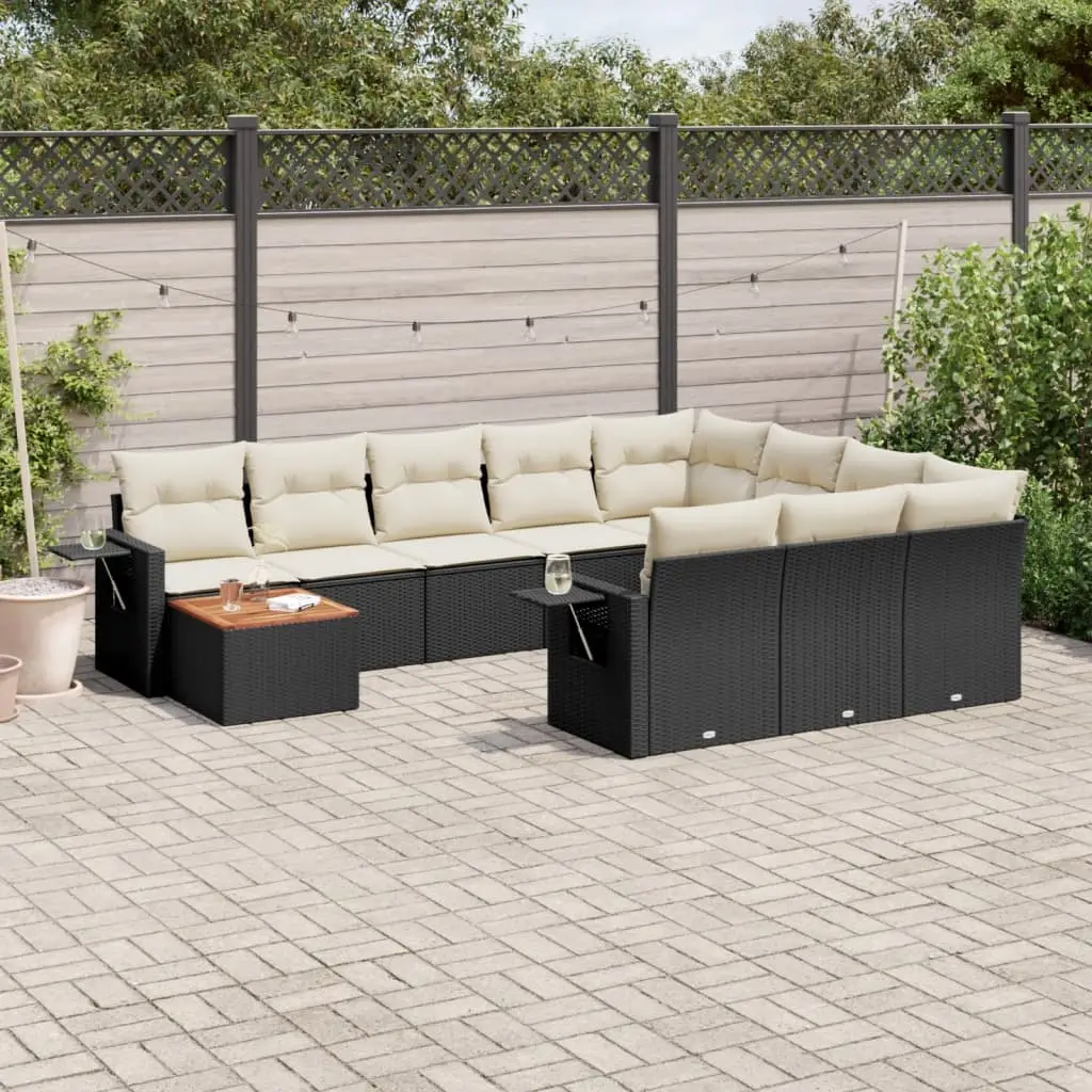 Ensemble Canapé Modulable 10 Places Poly Rotin Noir Coussins Crème pour Grande Terrasse – ComfortXL Outdoor Living