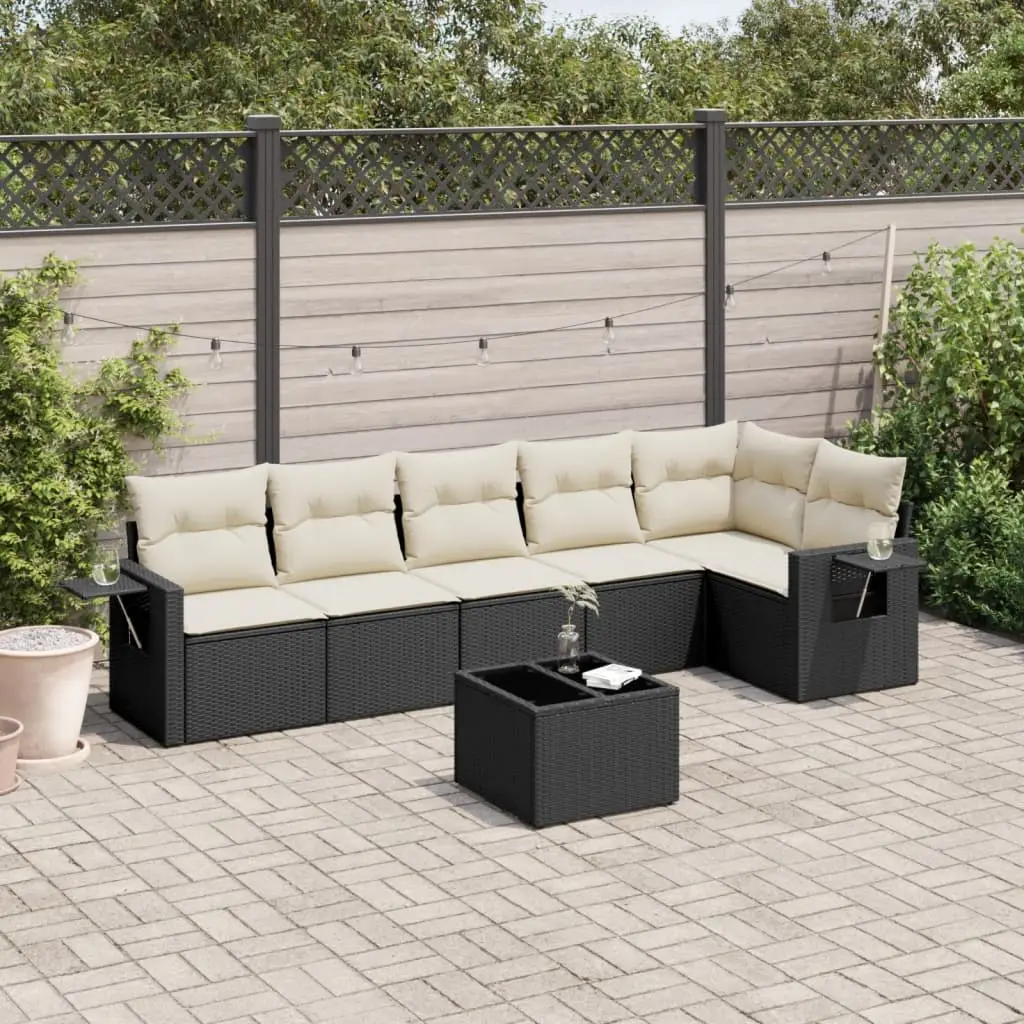 Ensemble de jardin modulable 6 personnes résine tressée avec tables intégrées pour terrasse Noir et Blanc Crème – ComfortXL Outdoor Living