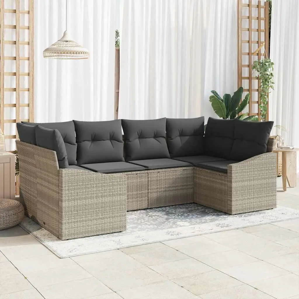 Ensemble de Canapés avec coussin 6 pcs Gris clair polyrotin vidaXL 3346862