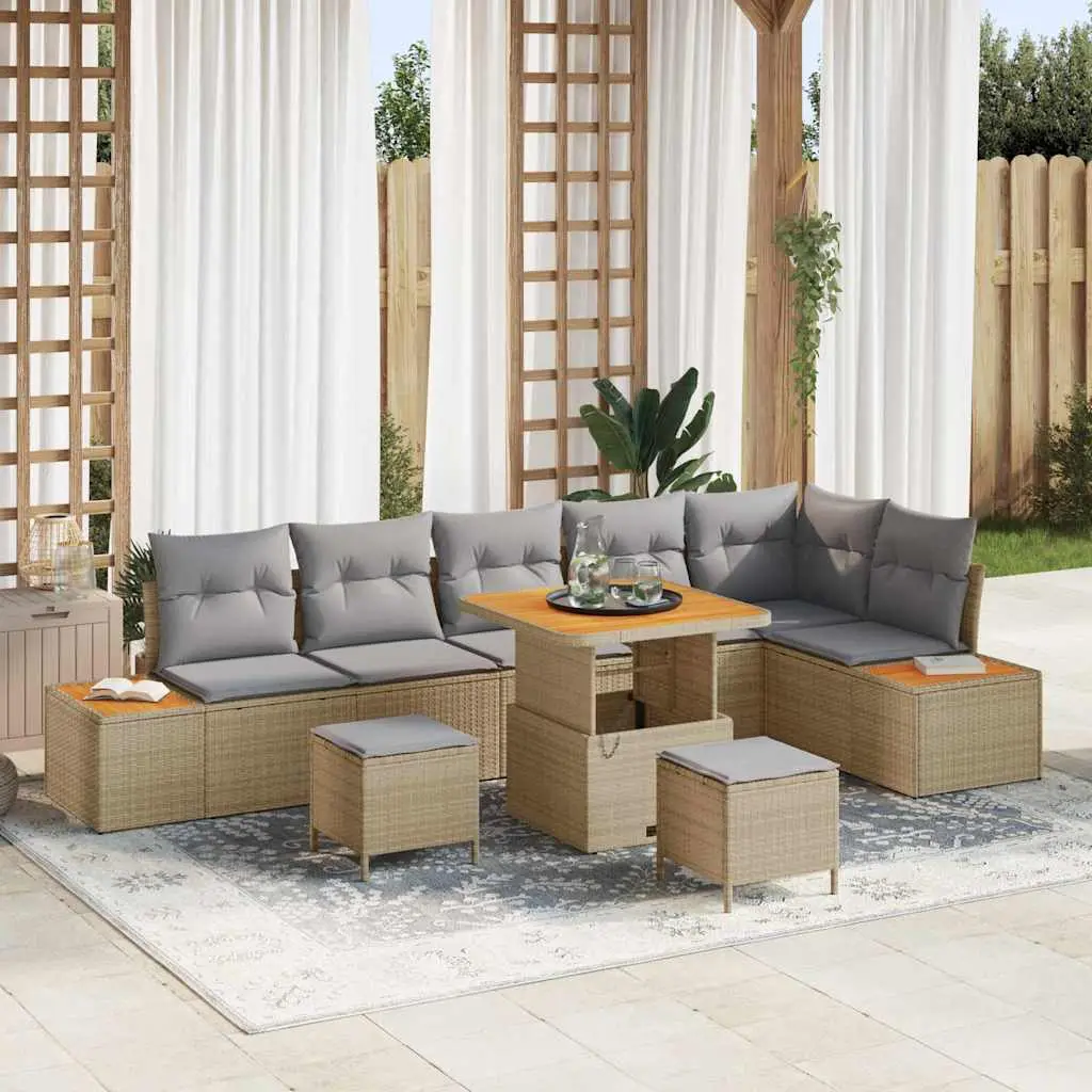 Ensemble de jardin 9 places en poly rotin design contemporain pour extérieur Beige – ComfortXL Outdoor Living