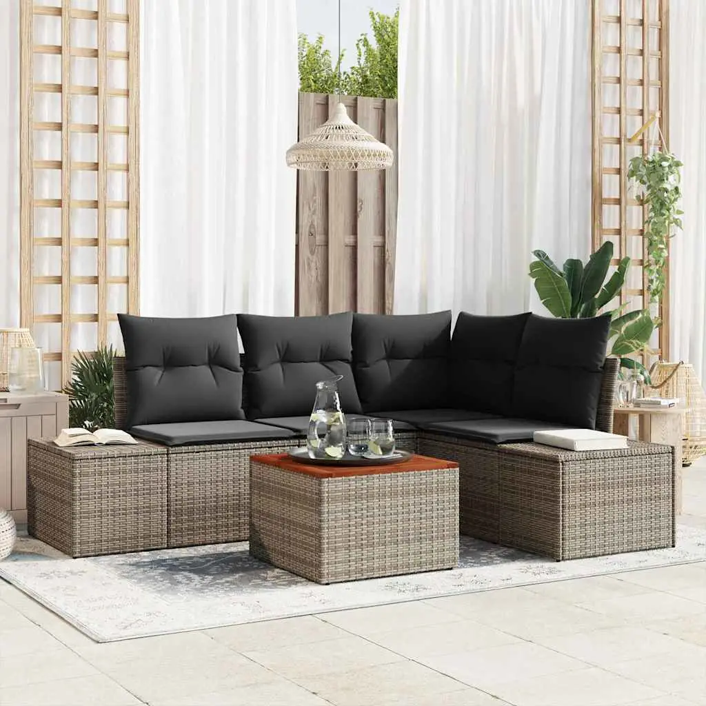 Ensemble de canapé de jardin avec stockage 5 pcs Gris polyrotin vidaXL 3356620