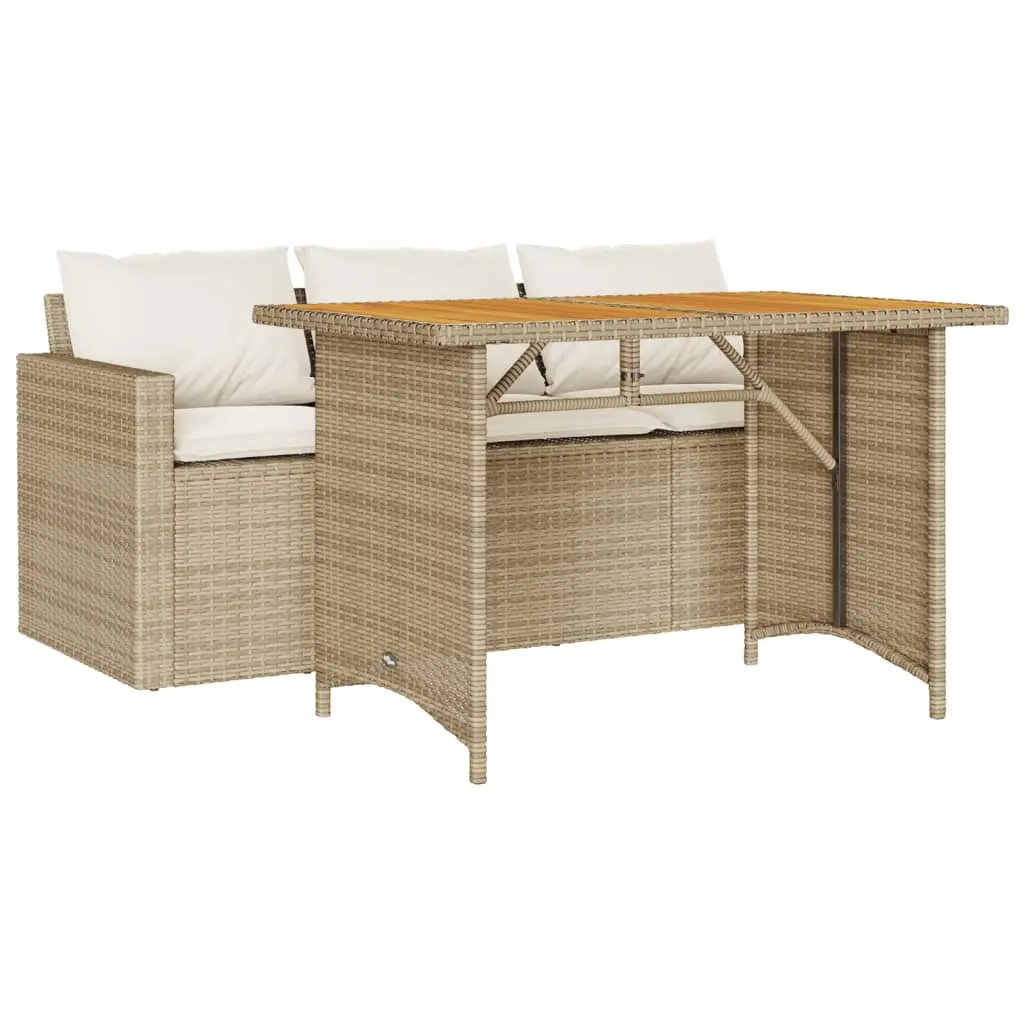 Ensemble de 2 pcs table de jardin et chaises avec coussins – mobilier de jardin beige poly rotin-JU2632