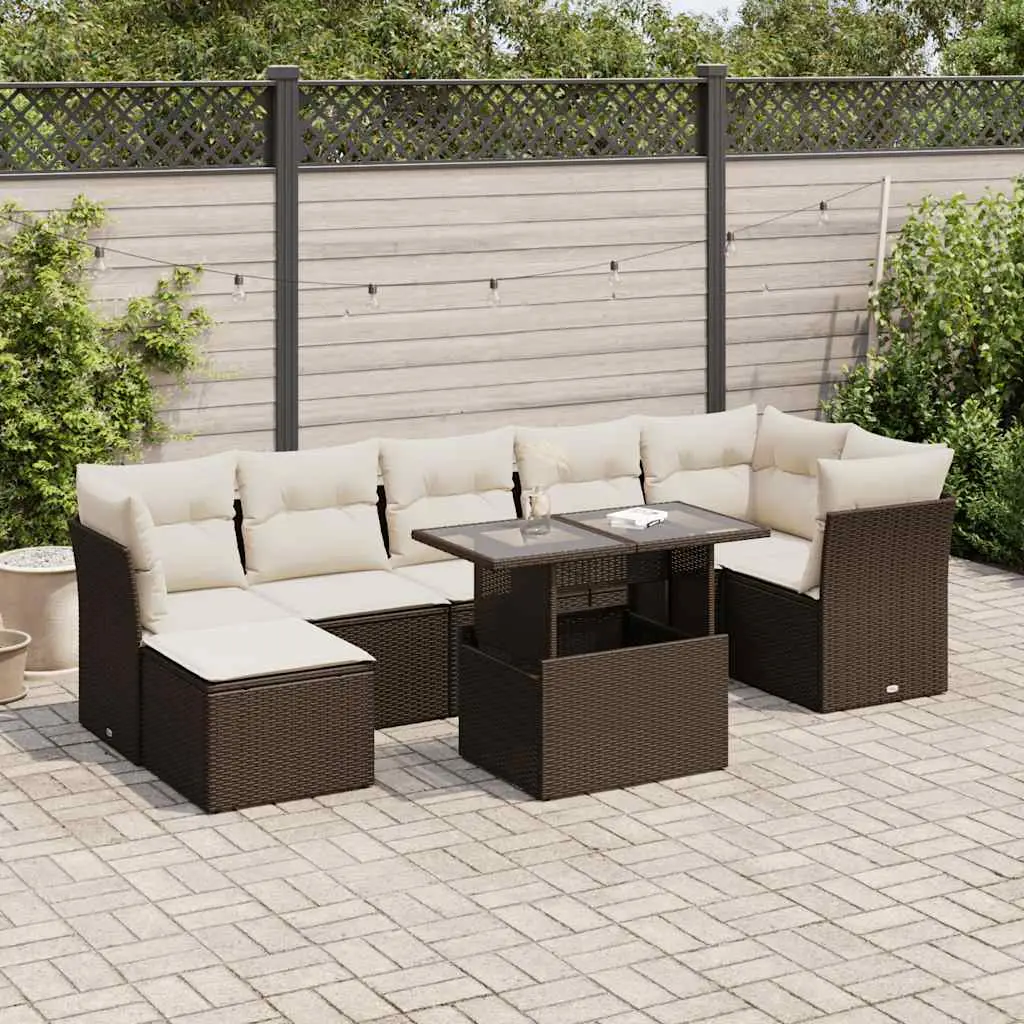 Ensemble de jardin 8 places résine tressée avec table relevable et pouf Marron – ComfortXL Outdoor Living