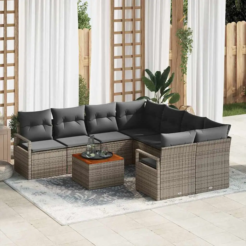 Ensemble de jardin 9 places en résine tressée modulable avec coussins Gris – ComfortXL Outdoor Living