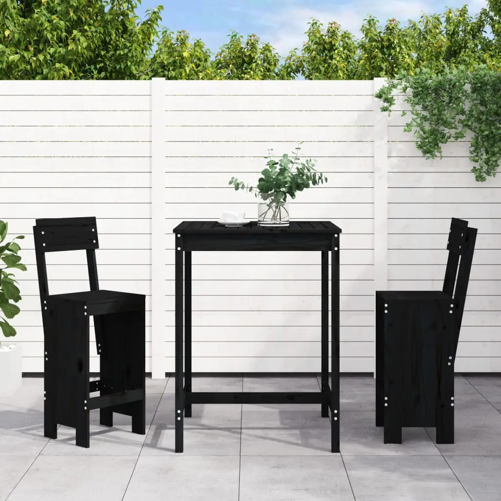Ensemble de bar de jardin 3 pcs noir bois de pin massif vidaXL 3157797