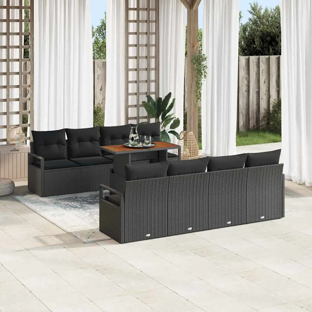 Ensemble de canapé de jardin avec coussin 9 pcs Noir et Marron vidaXL 3349687