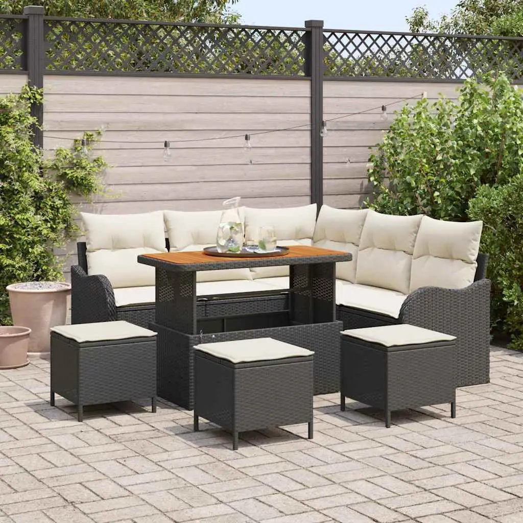 Ensemble de canapé de jardin avec coussin 9 pcs Noir polyrotin vidaXL 3362270