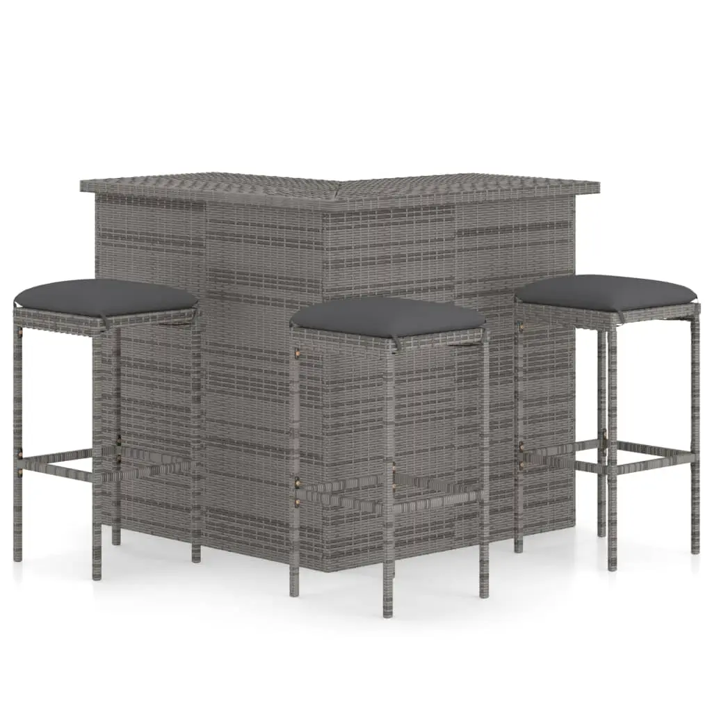 Ensemble de bar de jardin 4 pcs et coussins Résine tressée Gris vidaXL 3064924