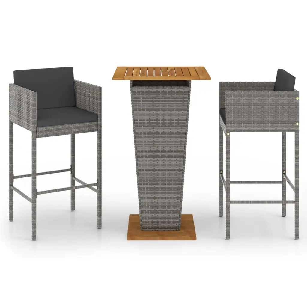 Ensemble de 3 pcs bar de jardin – Mobilier d’extérieur – Mobilier de jardin et coussins Résine tressée Gris-JU2062