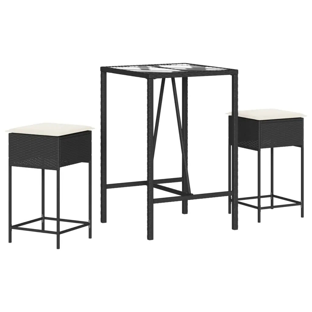 Ensemble de 3 pcs bar de jardin – Mobilier d’extérieur – Mobilier de jardin avec coussins noir poly rotin-JU2246