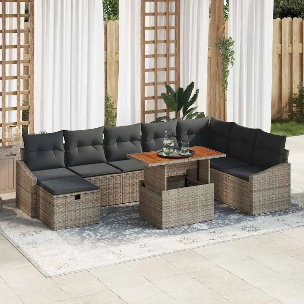 Ensemble de canapé de jardin avec coussin 9 pcs Gris polyrotin vidaXL 3360038