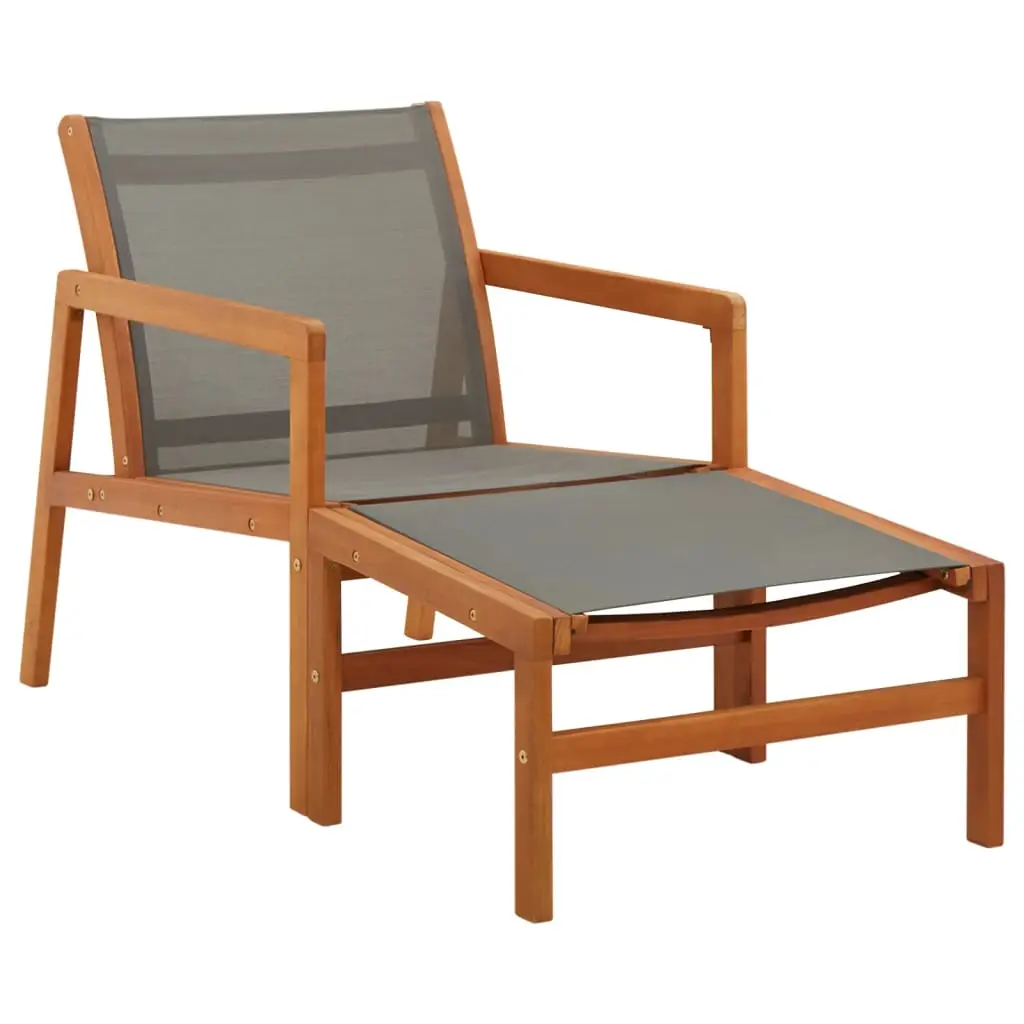 Ensemble Chaise de Jardin et Repose-pied Bois d’Eucalyptus et Textilène pour Extérieur Gris – ComfortXL Outdoor Living