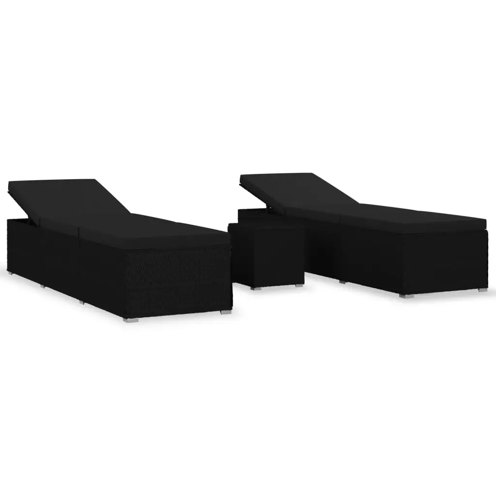 Ensemble de 3 pcs Bain de soleil – Transats – Chaises longues avec table à thé Résine tressée Noir – MEUBLE PRO-JU6630