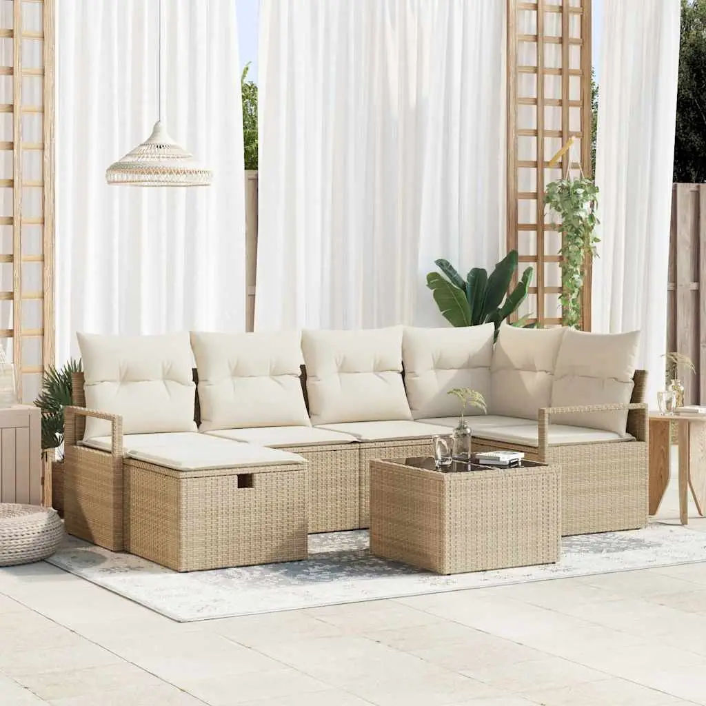 Ensemble de Canapés avec coussin 7 pcs Beige et crème polyrotin vidaXL 3359190
