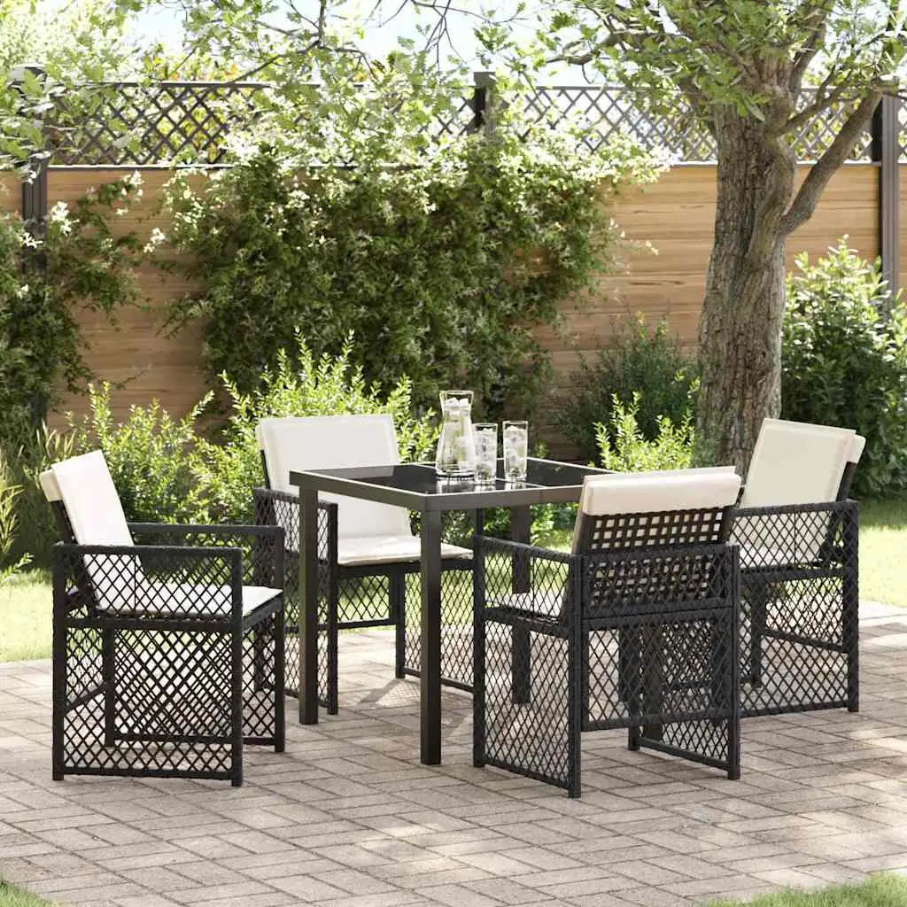 Ensemble de salle à manger pour jardin 5 pcs Noir polyrotin vidaXL 3380617 Noir et blanc crème