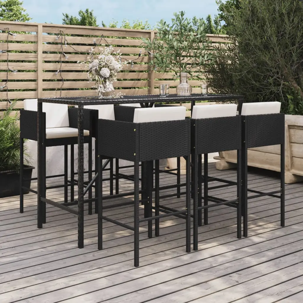 Ensemble de bar de jardin 7 pcs avec coussins noir poly rotin vidaXL 3200651