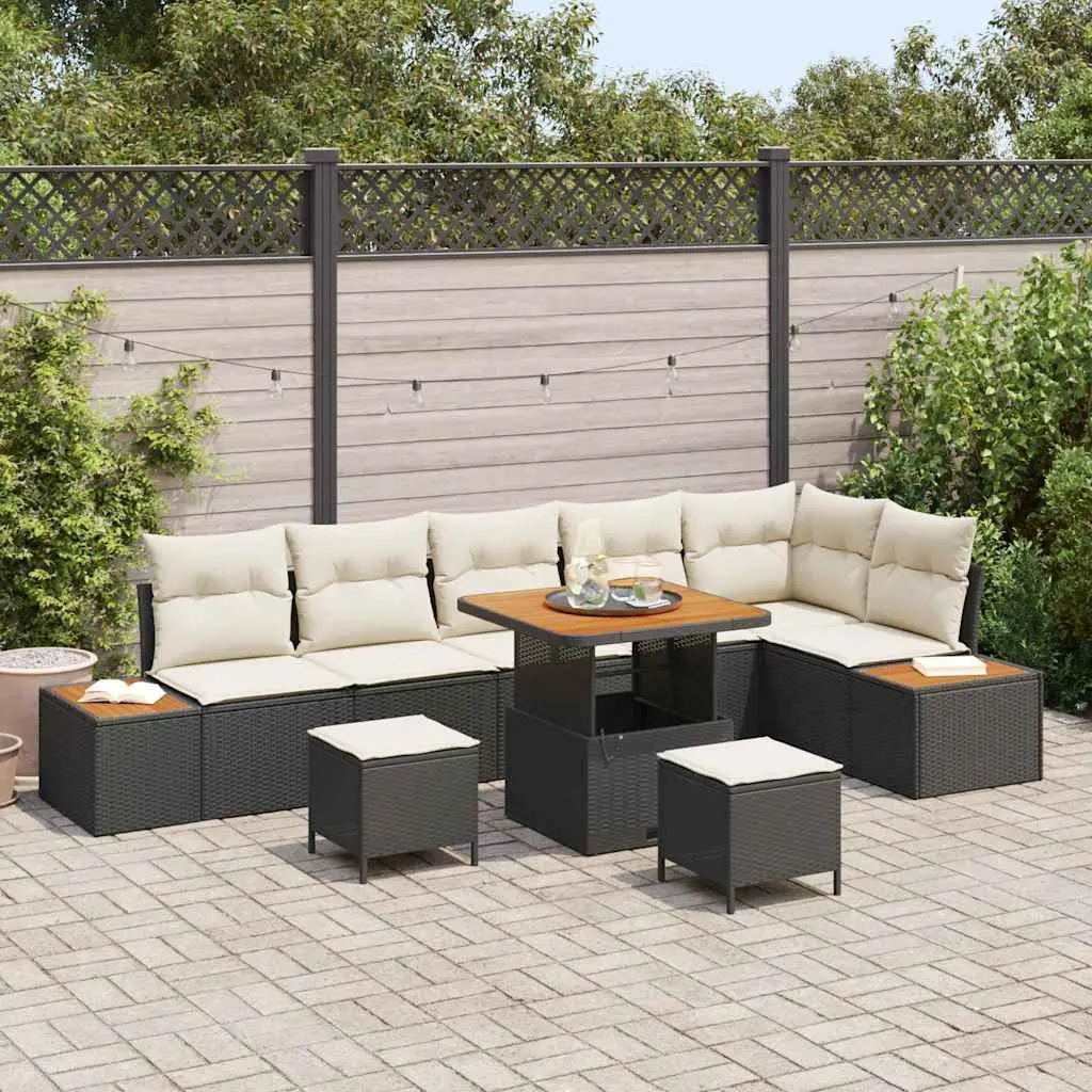 Ensemble de canapé de jardin avec coussin 9 pcs Noir Poly rotin vidaXL 3364880