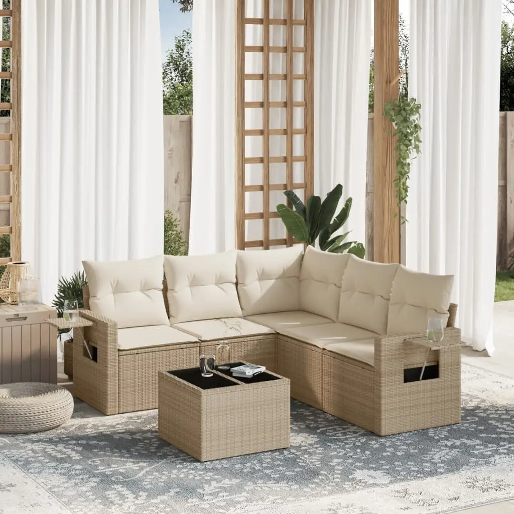 Ensemble de jardin 6 pièces résine tressée modulable avec coffre rangement pour terrasse Beige et coussins crème – ComfortXL Outdoor Living