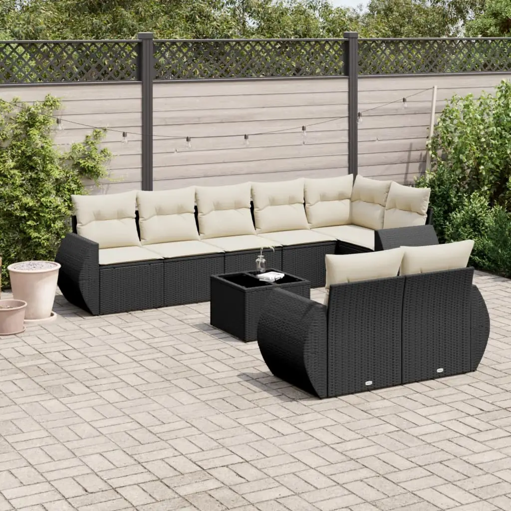 Ensemble Canapés de Jardin 9 Pièces Poly Rotin Noir Modulable Coussins Déhoussables Crème – ComfortXL Outdoor Living