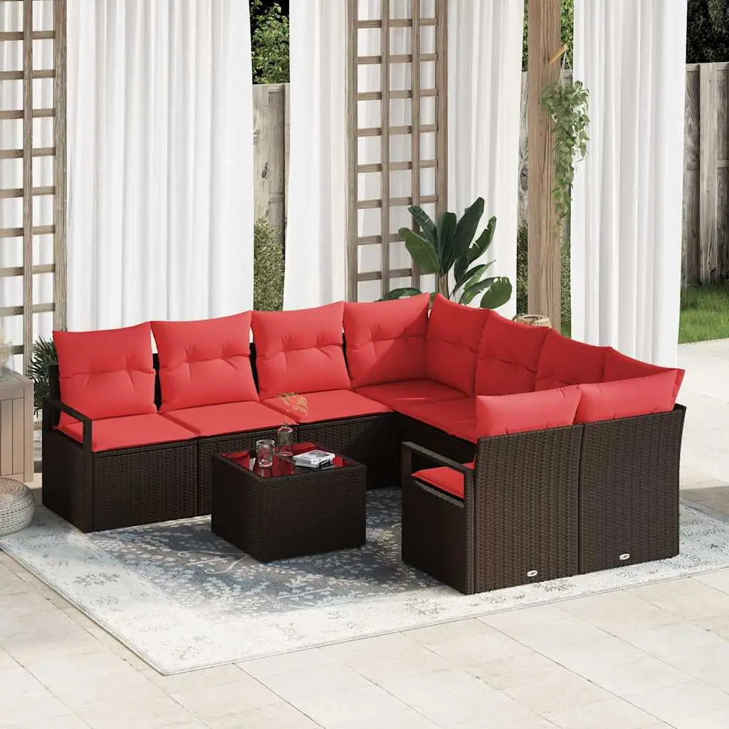 Ensemble de Canapés 9 pcs Marron et rouge polyrotin vidaXL 3346324