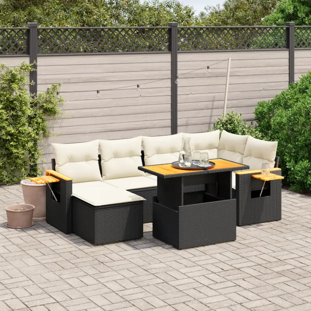 Ensemble de jardin 7 pcs Noir Résine Tressée Table Réglable Repose-pied Tablette – ComfortXL Outdoor Living