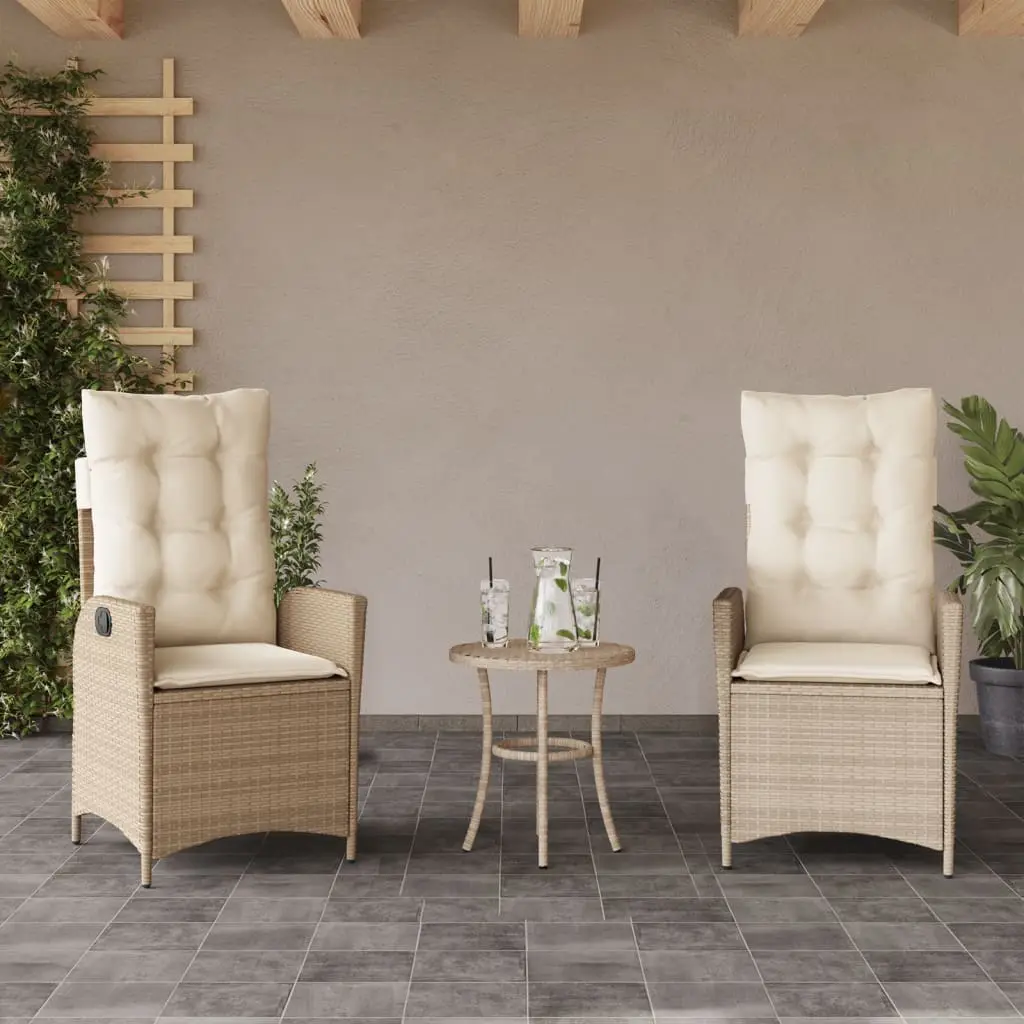 Ensemble de 2 Fauteuils Relax de Jardin Résine Tressée avec Dossier Inclinable Beige – ComfortXL Outdoor Living