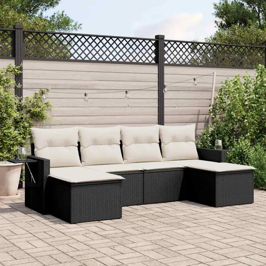 Ensemble de Jardin Modulable 6 Pièces Noir et Coussins Blanc Crème, avec Coffres de Rangement – ComfortXL Outdoor Living