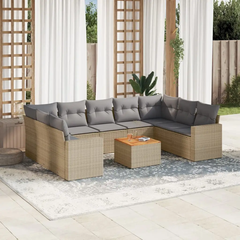 Ensemble de Jardin 9 Places Résine Tressée Modulable Beige Coussins Gris Clair – ComfortXL Outdoor Living