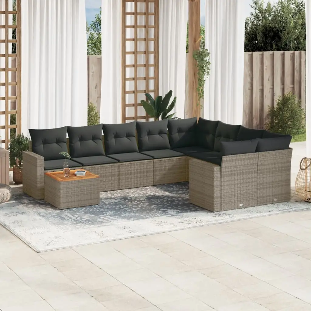 Ensemble Canapé de Jardin 9 Places Gris Résine Tressée Extérieur Coussins Gris Foncé – ComfortXL Outdoor Living