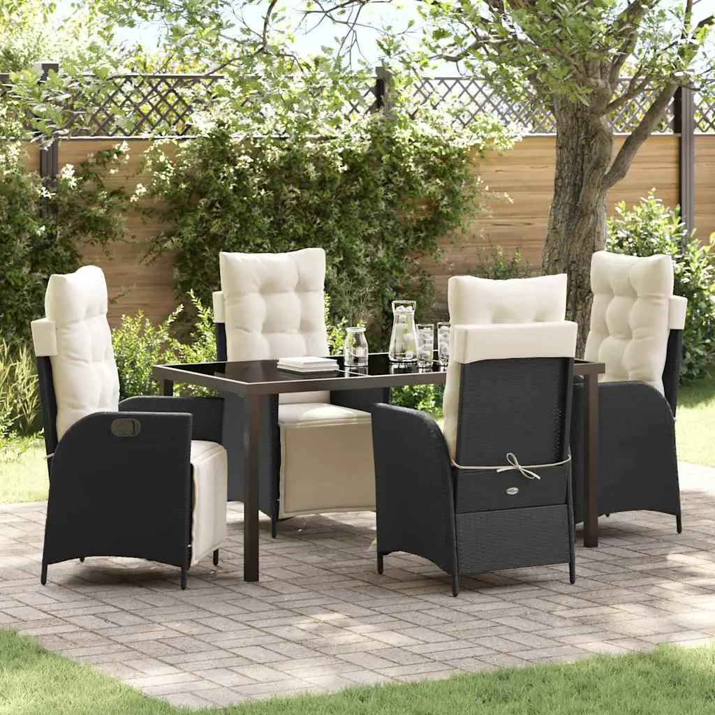 Ensemble de salle à manger pour jardin 5 pcs Noir polyrotin vidaXL 3380529 Noir et blanc crème