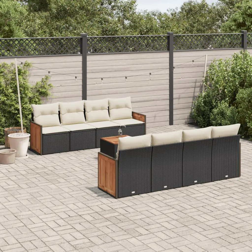 Ensemble de jardin 8 places modulable en poly rotin noir avec table basse et coussins crème – ComfortXL Outdoor Living