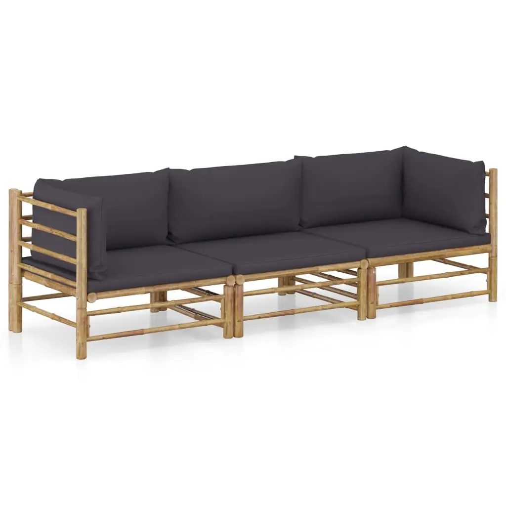 Ensemble de Jardin d’Angle en Bambou 3 Pièces Modulable pour Balcon Gris – ComfortXL Outdoor Living