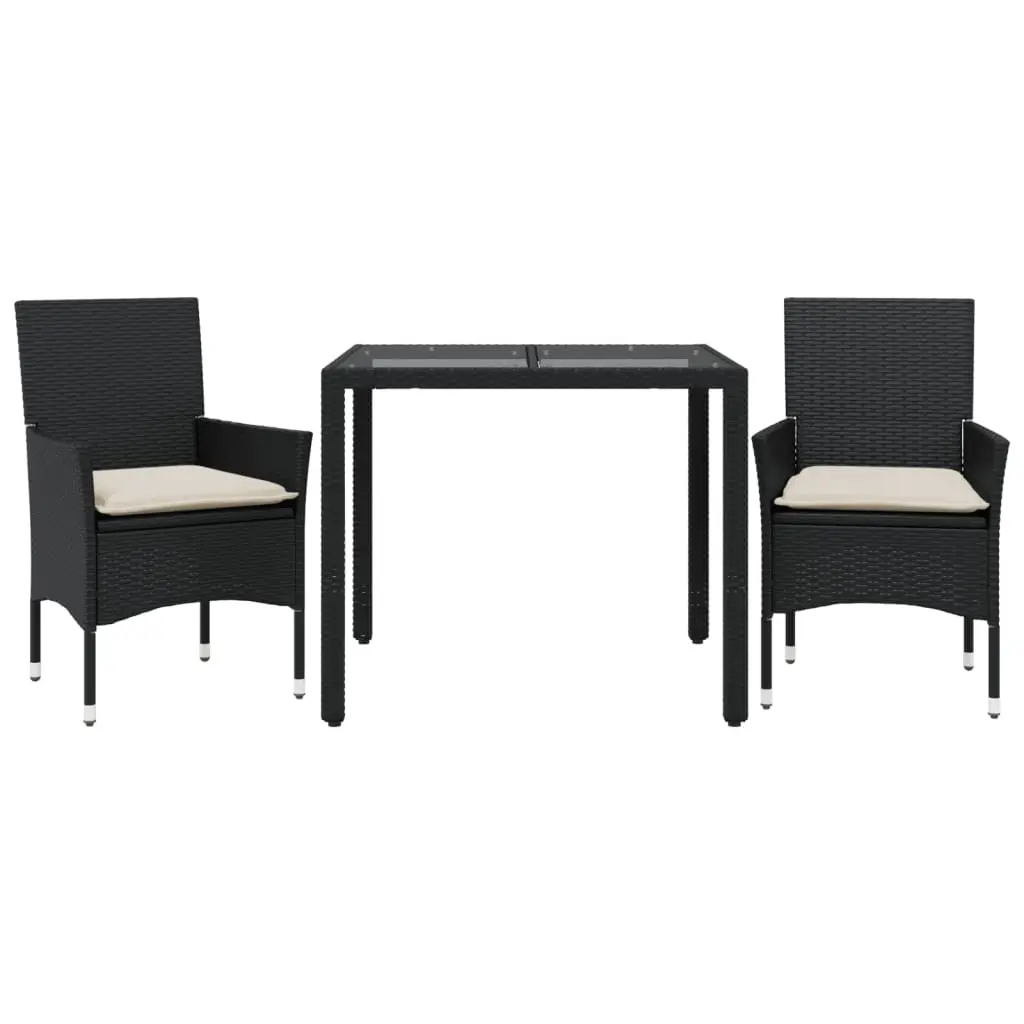 Ensemble de 3 pcs table de jardin et chaises avec coussins – mobilier de jardin noir rotin verre-JU2762
