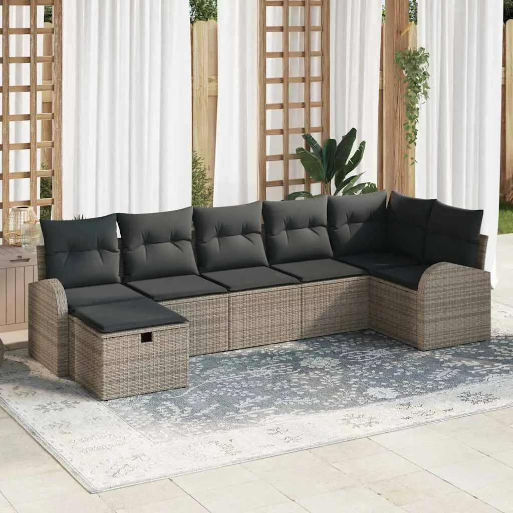 Ensemble de Canapés avec coussin 7 pcs Gris polyrotin vidaXL 3359098