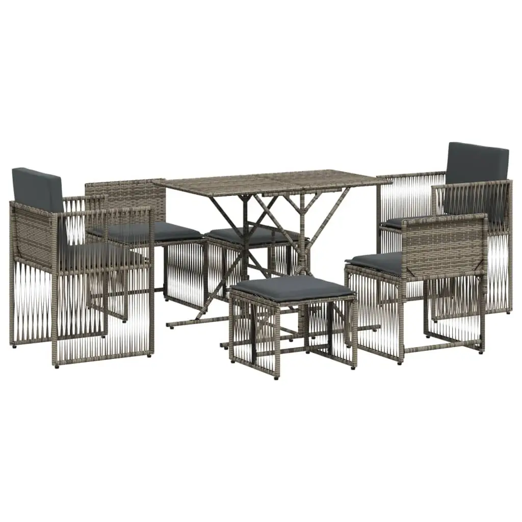 Ensemble de 7 pcs table de jardin et chaises avec coussins – mobilier de jardin gris rotin