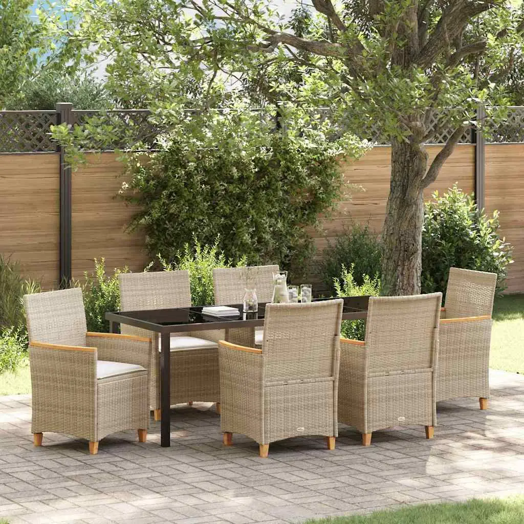 Ensemble de salle à manger pour jardin 7 pcs Beige polyrotin vidaXL 3381105 Beige