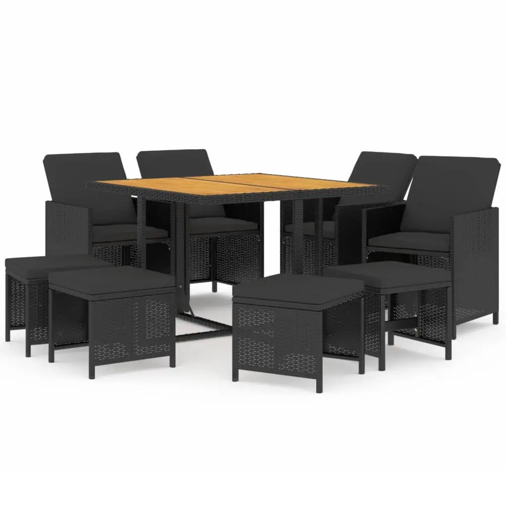 Ensemble de 9 pcs table de jardin et chaises avec coussins – mobilier de jardin Résine tressée Noir-JU2480