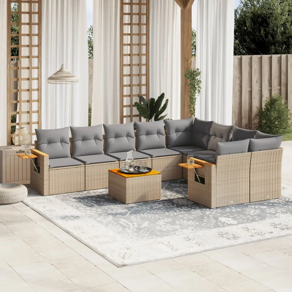 Ensemble Canapés Modulables 10 pcs Résine Tressée Coussins Déhoussables pour Jardin Beige – ComfortXL Outdoor Living