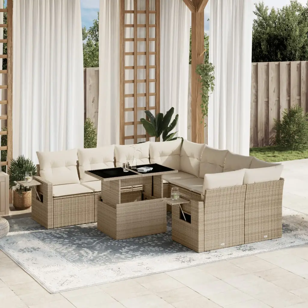 Ensemble canapés de jardin 9 pièces résine tressée modulable Beige – ComfortXL Outdoor Living