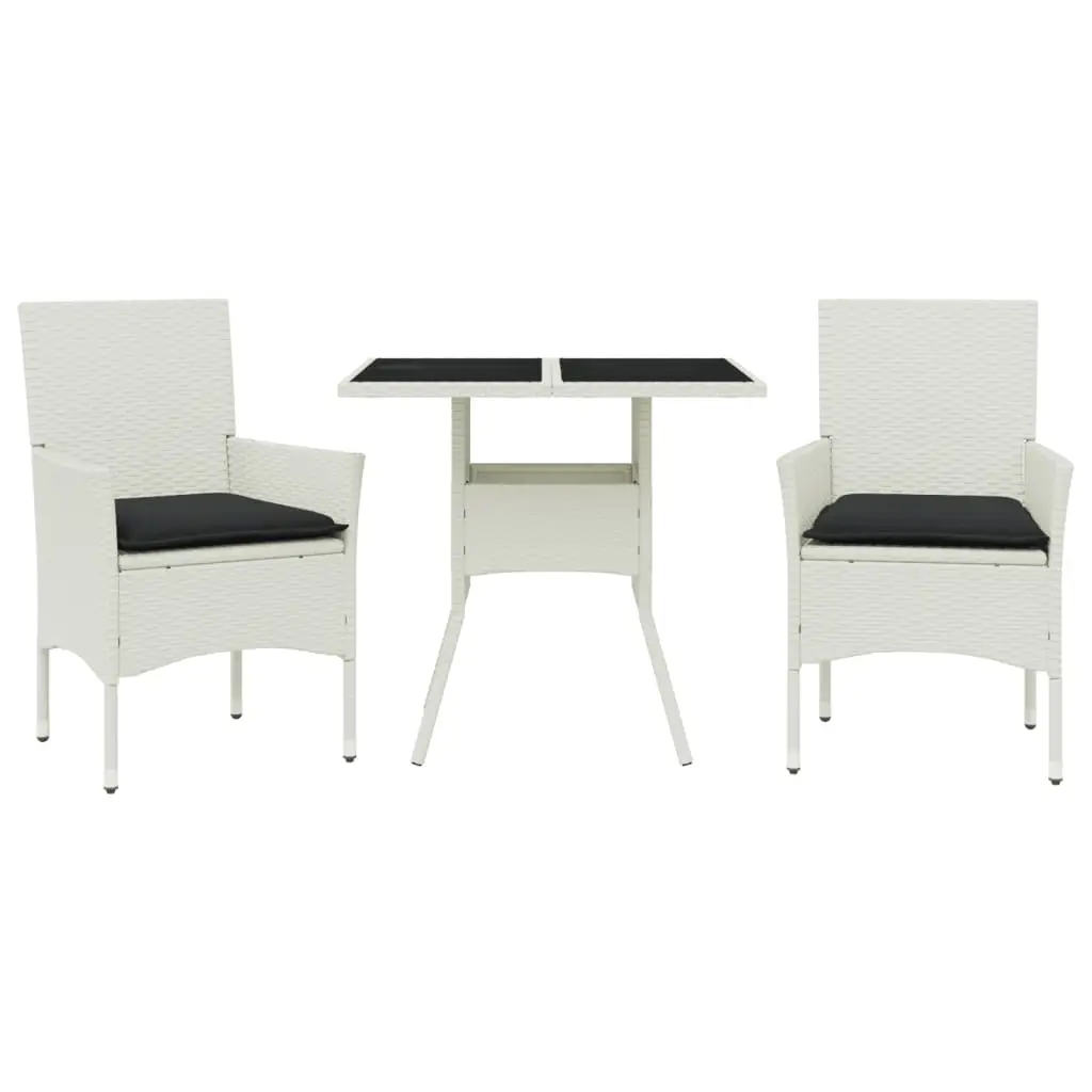 Ensemble de 3 pcs table de jardin et chaises avec coussins – mobilier de jardin blanc rotin verre-JU2841