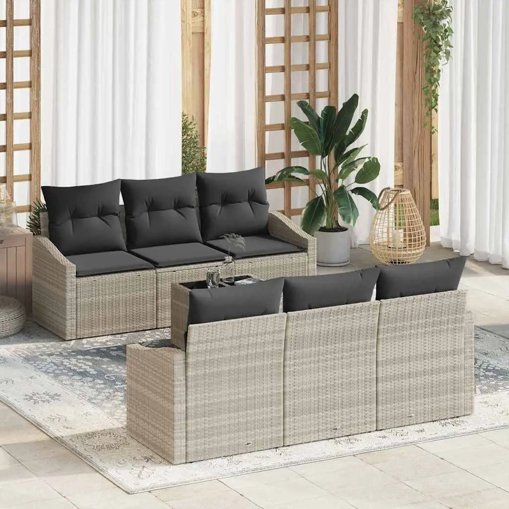 Ensemble de Canapés avec coussin 7 pcs Gris clair polyrotin vidaXL 3346612