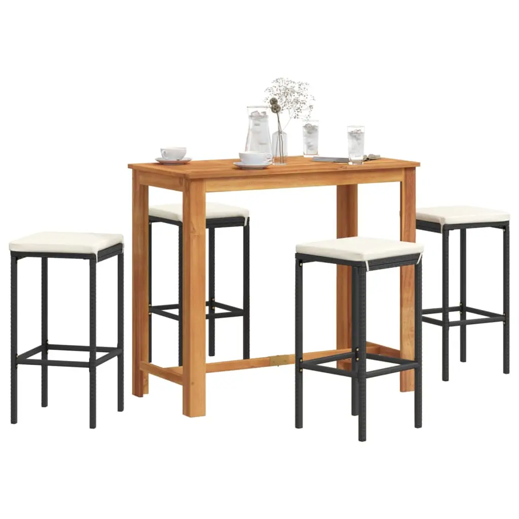 Ensemble de bar de jardin 5 pcs noir bois massif acacia rotin vidaXL 3295283