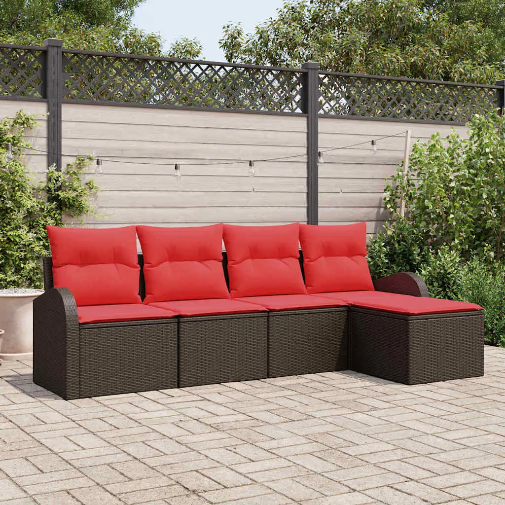 Ensemble de Canapés 5 pcs Marron et rouge polyrotin vidaXL 3354673