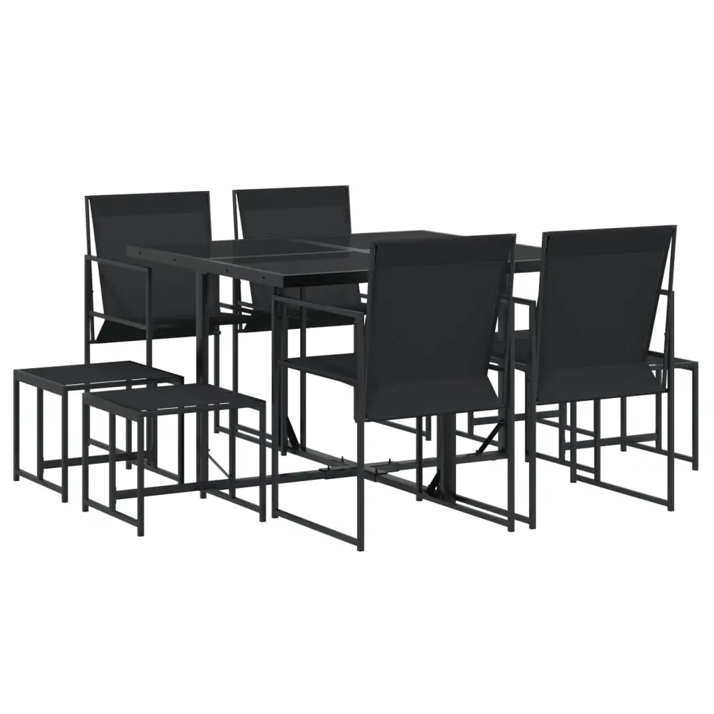 Ensemble de 9 pcs table de jardin avec chaises – mobilier de jardin noir textilène-JU3077
